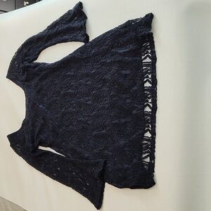 Liberty Love Mini Dress Size L Navy Blue Long Sleeve Lace Bodycon Cocktail Sexy